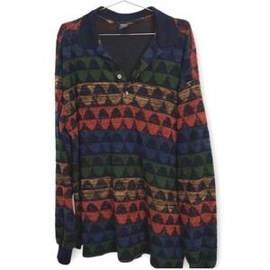 Vtg Focus Golf Mens Sweater Sz XL Italy Multi Color Wool‎ Long Sleeves Blue 70s